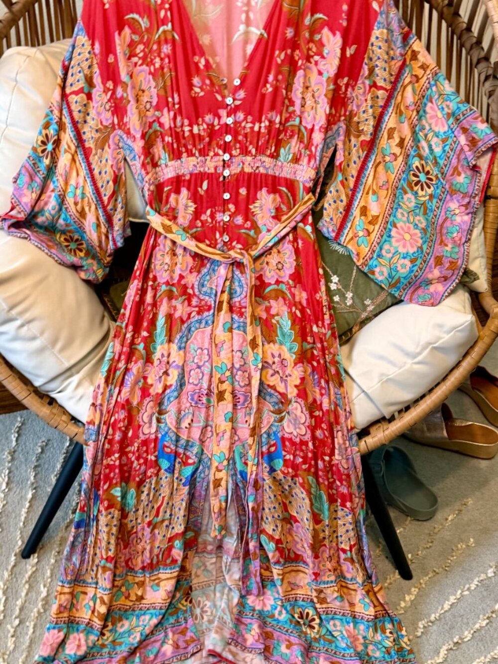 Spell Red Lotus Kimono Sleeve Maxi Gown | Red | Medium | Boho Formal Dress - Picture 2 of 15